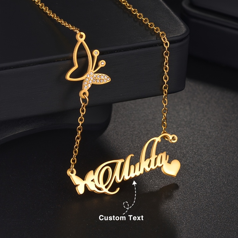 Premium Gemstone Inlay Butterfly Letter Necklace, Unique Gift